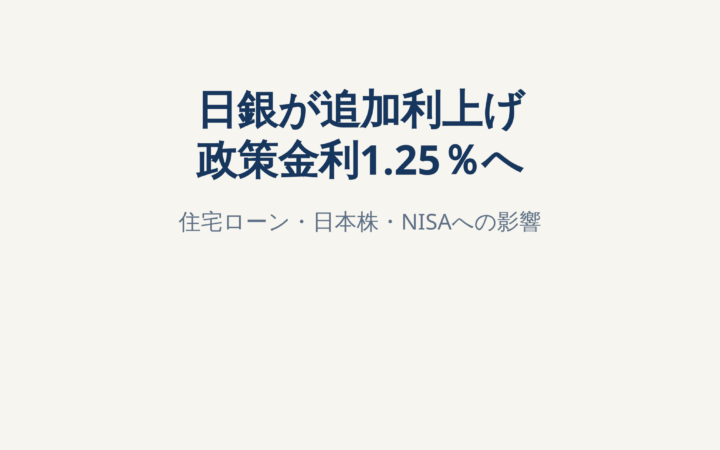 日銀が政策金利を1.25％へ引き上げ｜住宅ローン・日本株・NISAへの影響