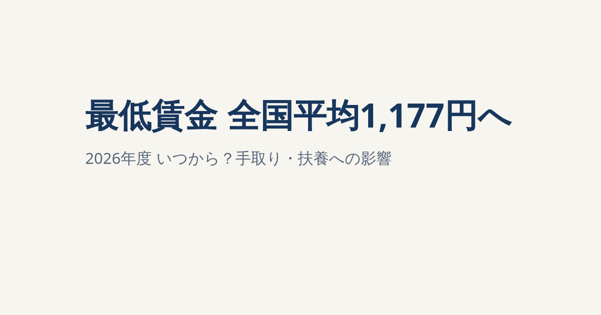 2026年度最低賃金、全国平均1,177円へ｜いつから？手取り・扶養への影響
