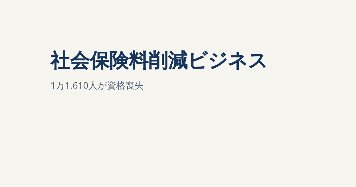 厚労省が社会保険料削減ビジネスを調査｜1万1,610人が資格喪失