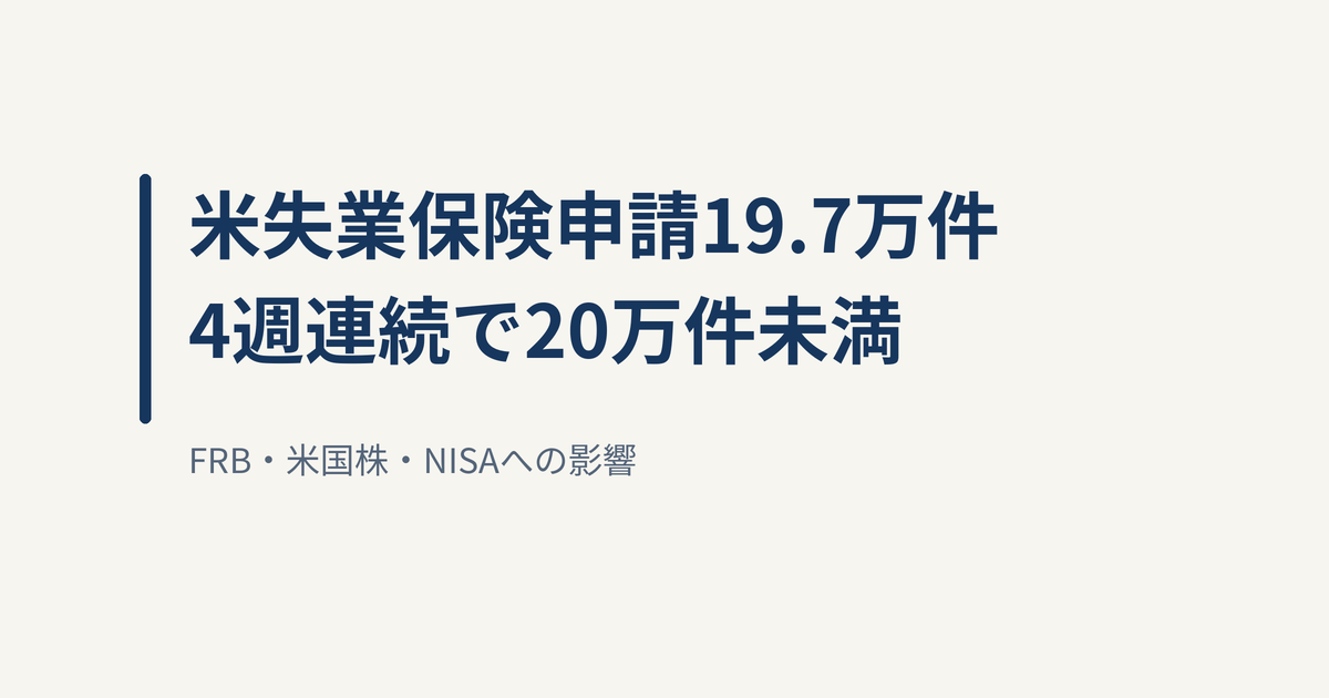 米新規失業保険申請19.7万件、4週連続20万件未満｜FRB・米国株・NISAへの影響