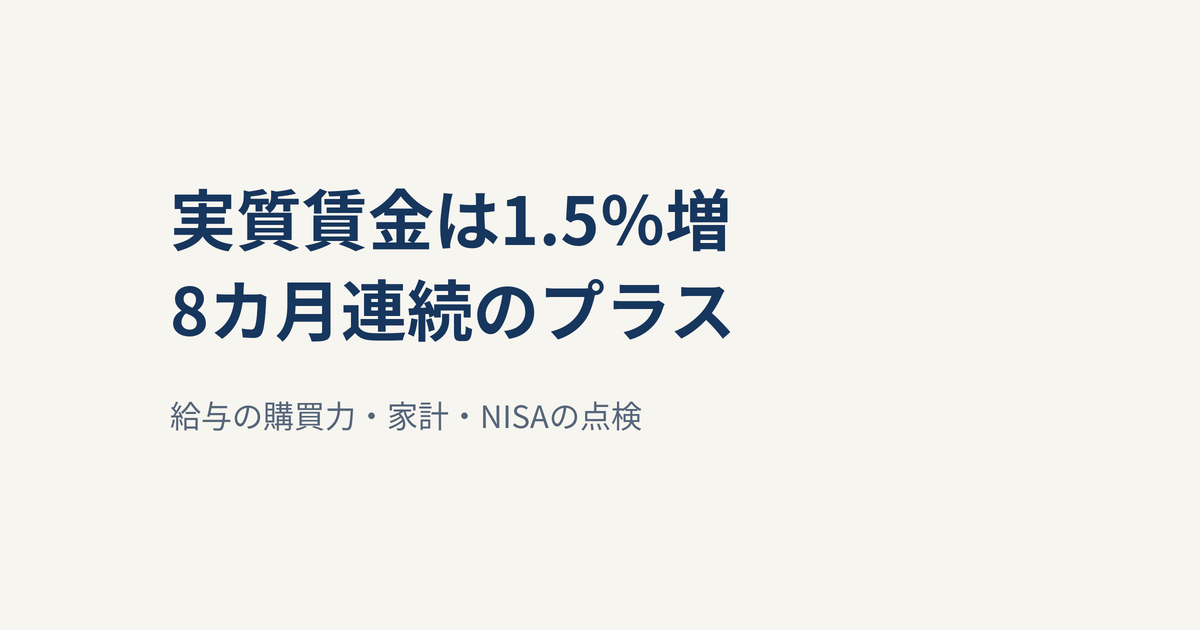 8月の実質賃金1.5％増、8カ月連続プラス｜NISA積立と家計の余力をどう考える？