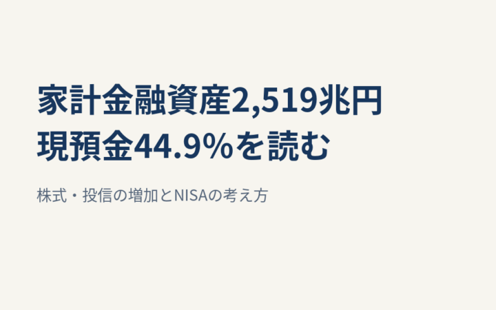 家計金融資産2,519兆円で過去最高｜現預金44.9％とNISAの考え方