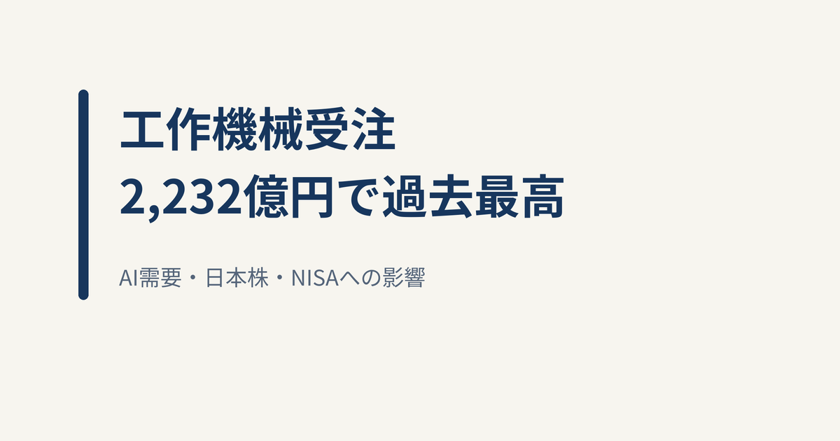 9月の工作機械受注2,232億円、過去最高｜AI需要・日本株・NISAへの影響