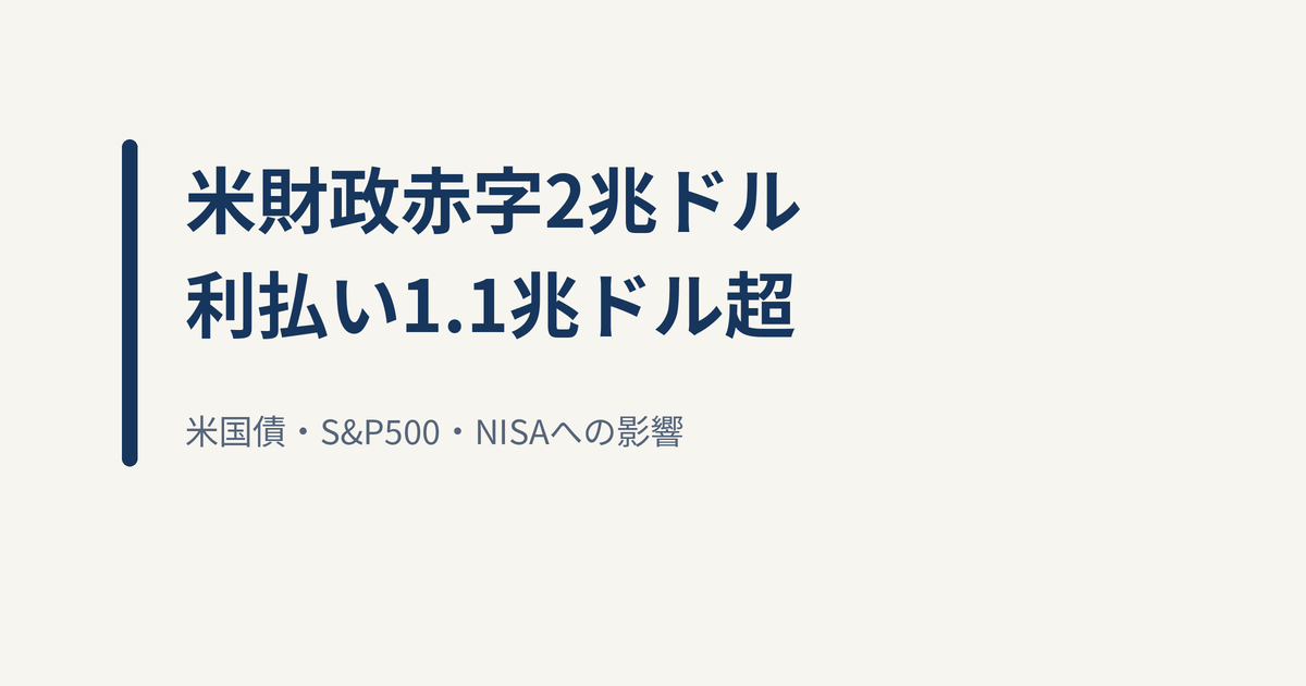 米財政赤字が2兆ドル、利払い1.1兆ドル超｜米国債・S&P500・NISAへの影響